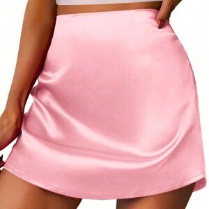 Light Pink Satin A-Line Slip Mini Skirt